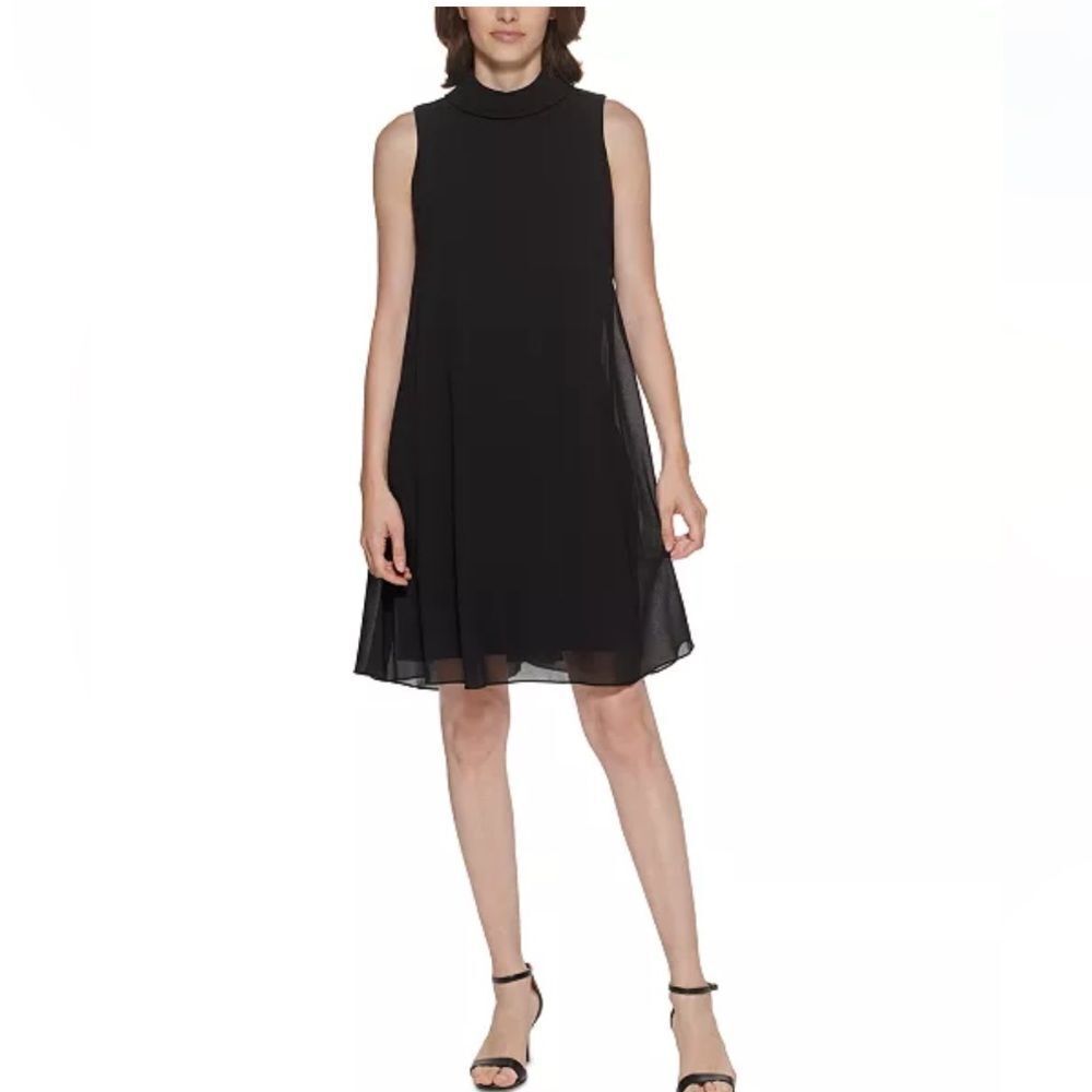 Vince Camuto Mock-Neck Chiffon Shift Dress Black Size 12